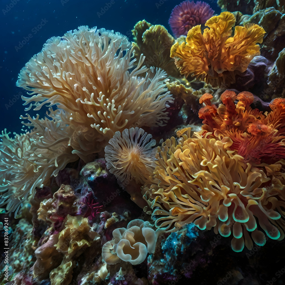 stunning underwater goddess. Her form reflects the vibrant colors and intricate patterns of Actinia sea anemones, creating a mesmerizing spectacle stunning underwater goddess. Her form reflects the vibrant colors and intricate patterns of Actinia sea anemones, creating a mesmerizing spectacle