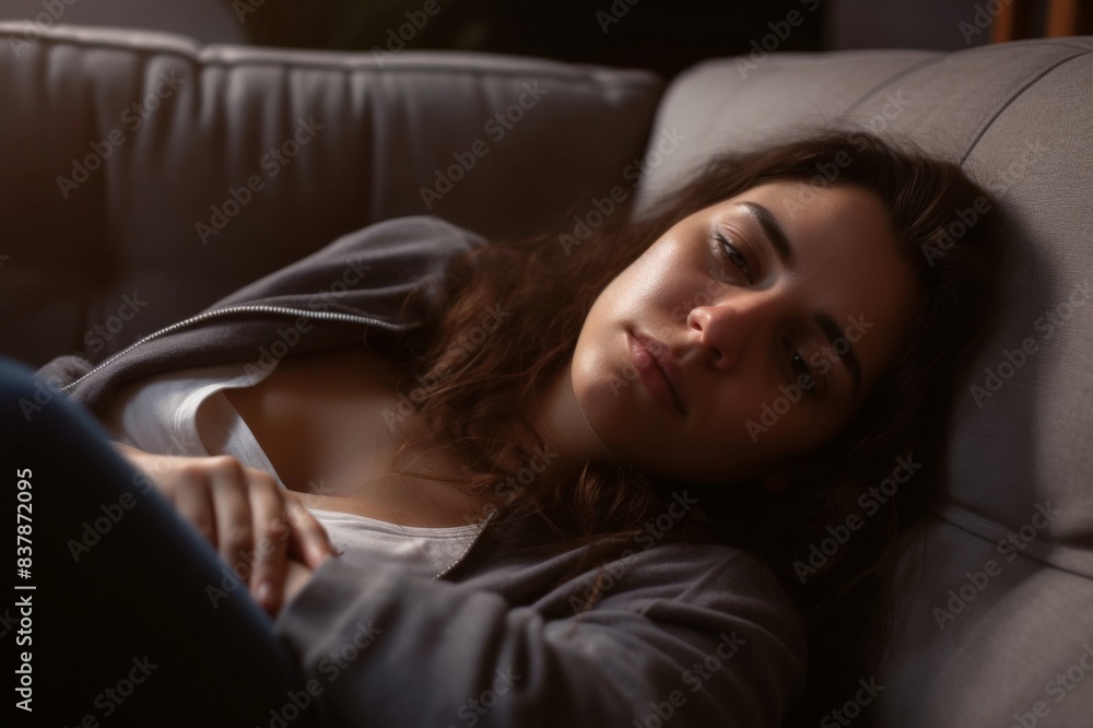 close-up of sad woman lying on sofa at home close-up of sad woman lying on sofa at home