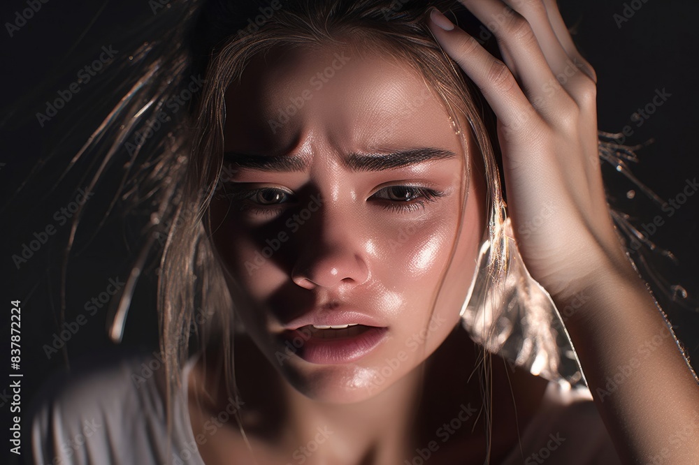 close up of stressed woman close up of stressed woman