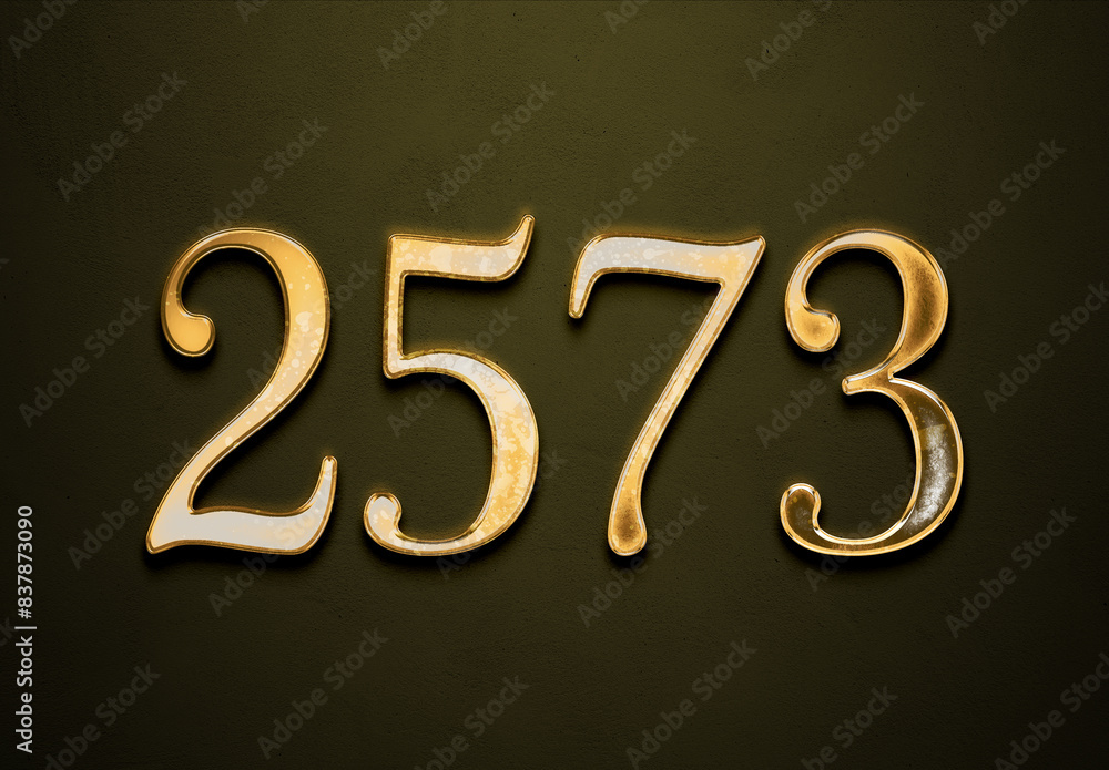 Old gold effect of 2573 number with 3D glossy style Mockup. Old gold effect of 2573 number with 3D glossy style Mockup.
