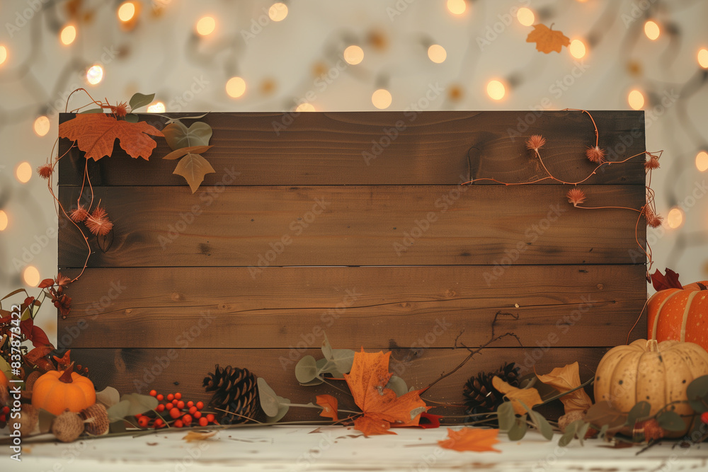 Wooden billboard clear space for fall style text with pumpkins and ...