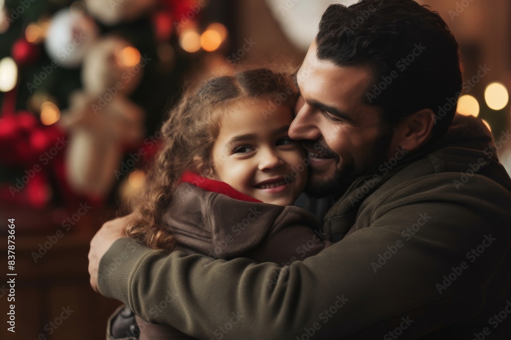 father hugging daughter at christmas father hugging daughter at christmas