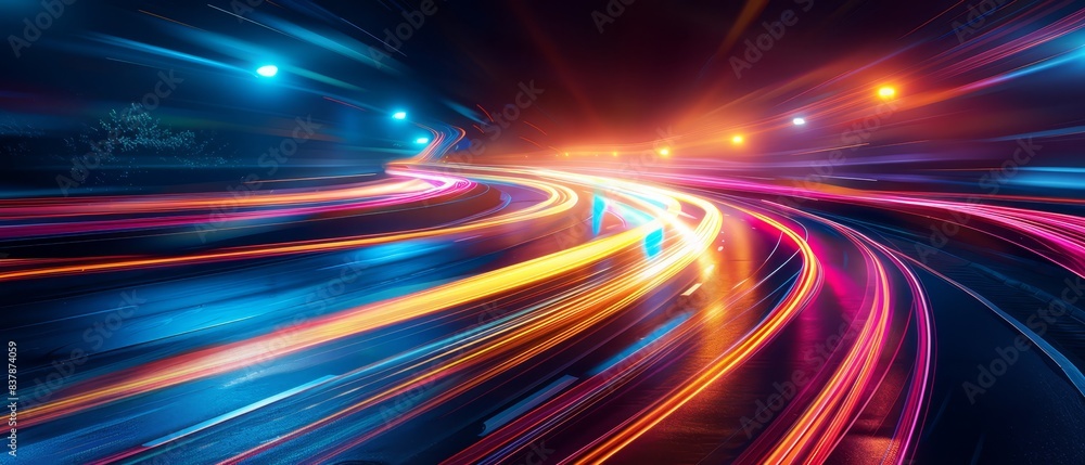 Abstract light trails, dynamic and vibrant, night scene, copy space Abstract light trails, dynamic and vibrant, night scene, copy space