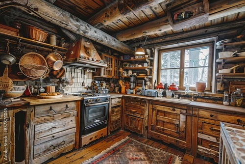 cozy rustic kitchen with wooden cabinets and vintage appliances warm homely atmosphere interior photography © Lucija