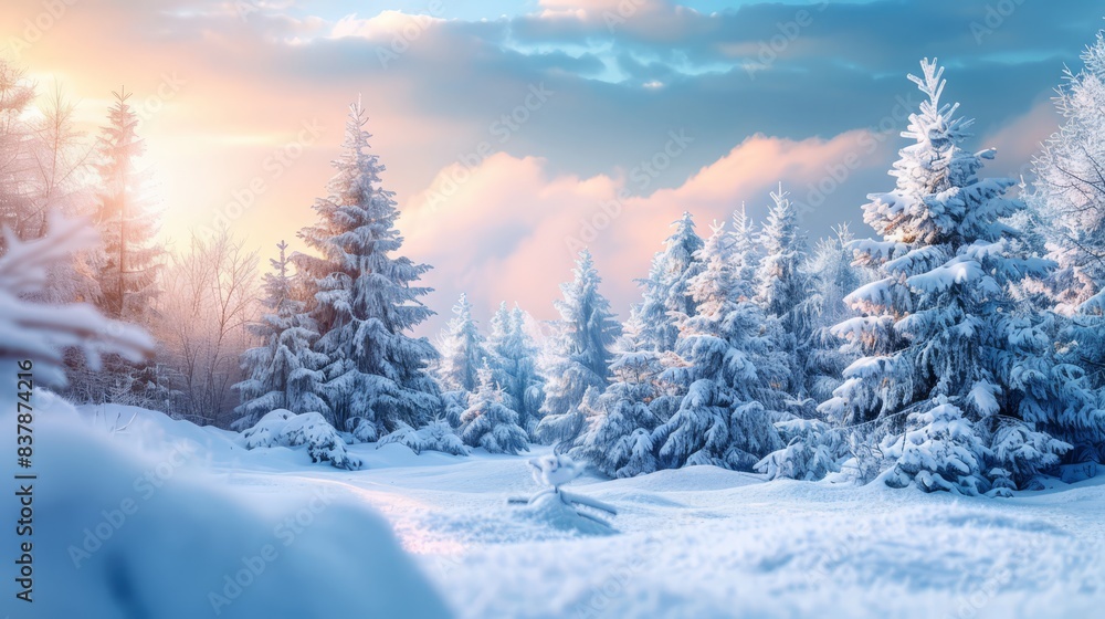 Snow-covered pine trees, winter wonderland, serene atmosphere Snow-covered pine trees, winter wonderland, serene atmosphere