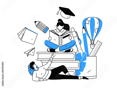 Education and learning people flat vector concept hand drawn illustration
