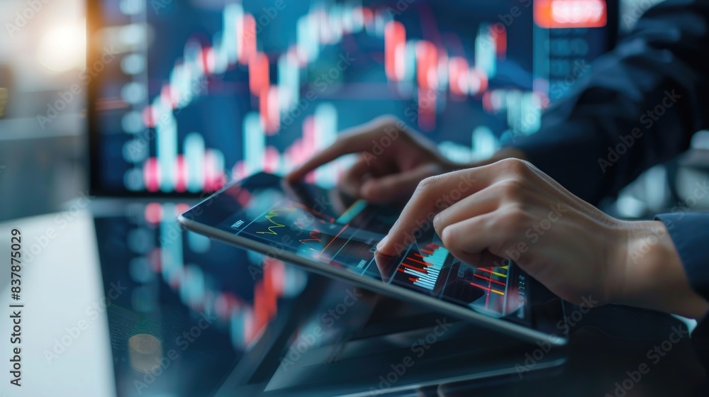 Strategic Business Analysis - Businessman Reviewing Charts and Graphs on Tablet Device Strategic Business Analysis - Businessman Reviewing Charts and Graphs on Tablet Device