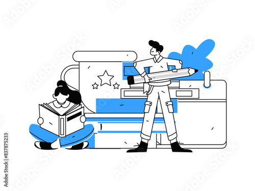 Education and learning people flat vector concept hand drawn illustration
