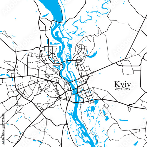 Contour map of Kyiv with the Blue River