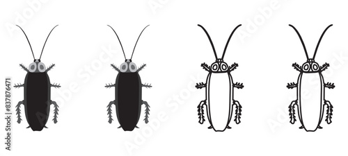Cockroach icon on white background. Vector black insect silhouette.