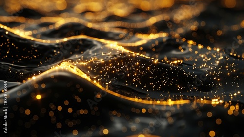 Golden Sparkles on Black Wavy Surface © PRI