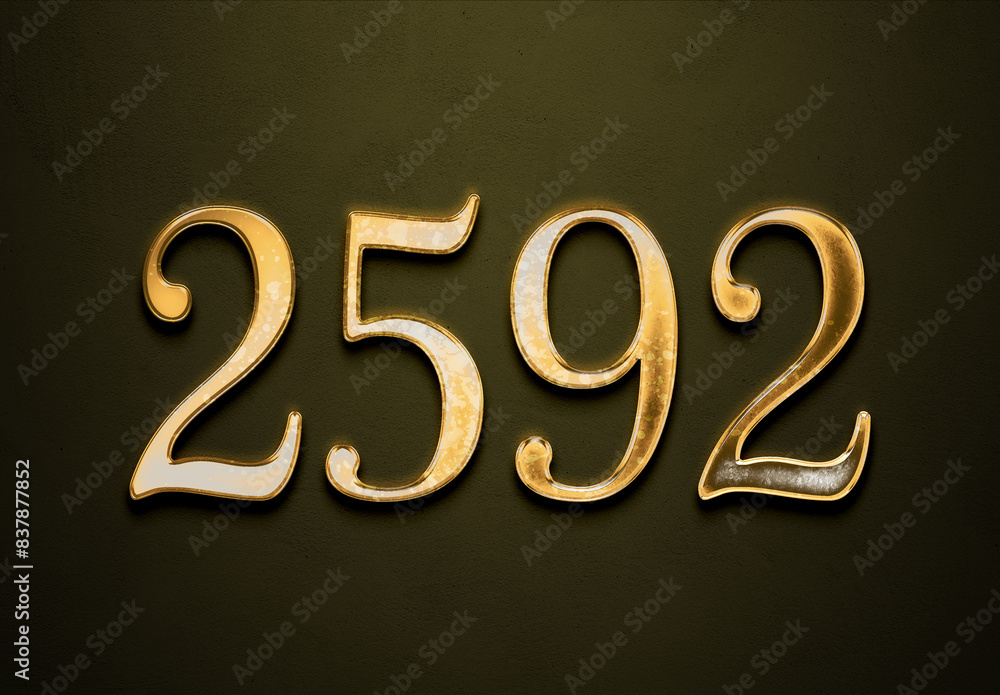Old gold effect of 2592 number with 3D glossy style Mockup. Old gold effect of 2592 number with 3D glossy style Mockup.