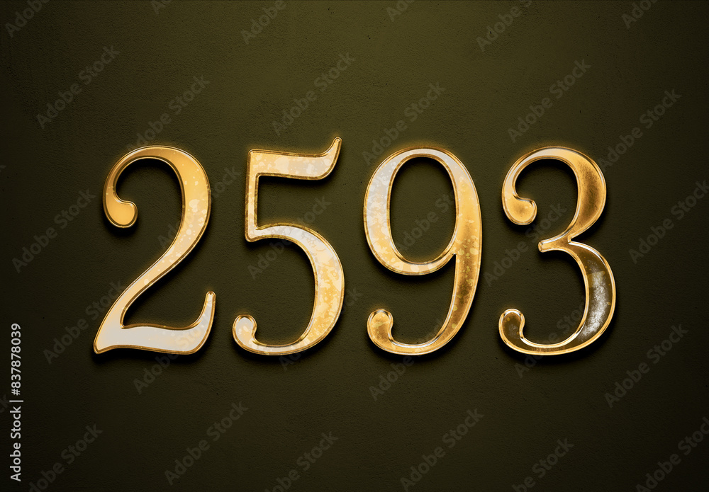 Old gold effect of 2593 number with 3D glossy style Mockup. Old gold effect of 2593 number with 3D glossy style Mockup.