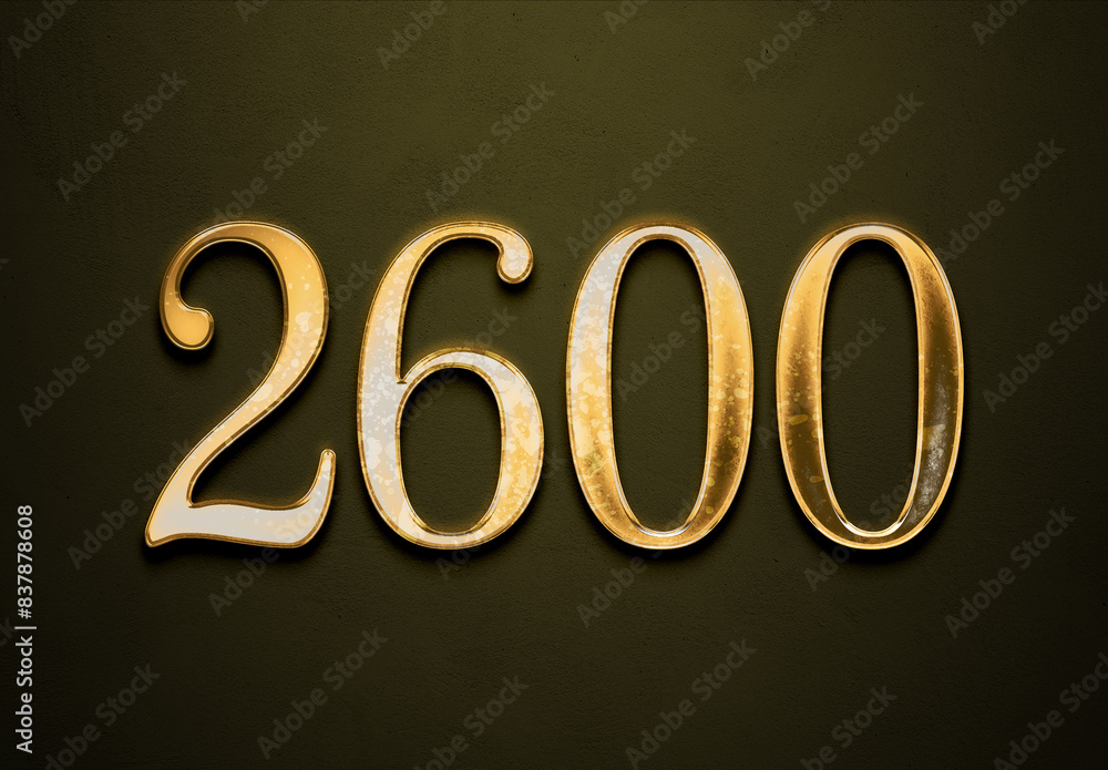 Old gold effect of 2600 number with 3D glossy style Mockup. Old gold effect of 2600 number with 3D glossy style Mockup.