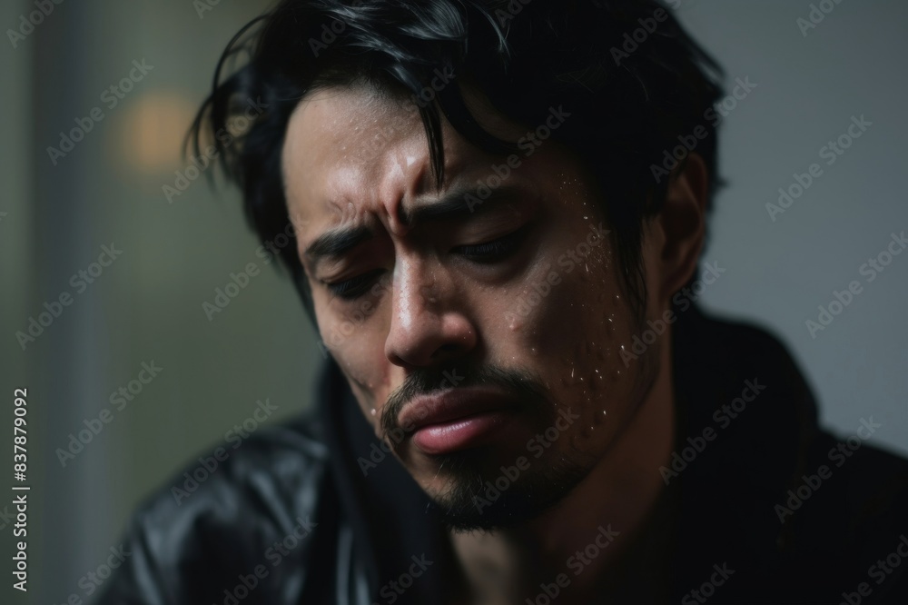 portrait of crying man looking away portrait of crying man looking away