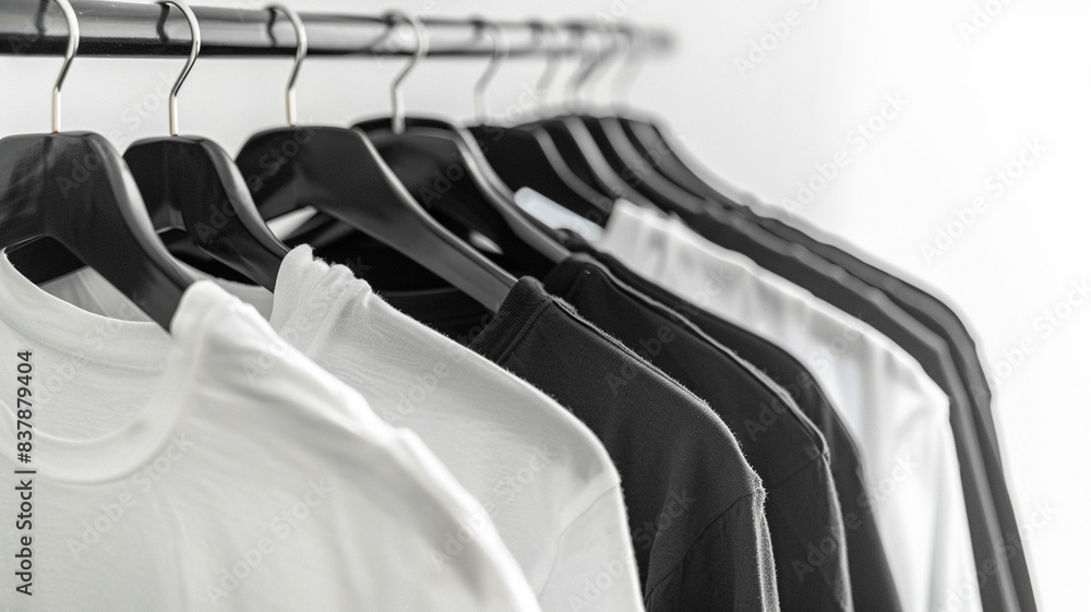 black and white t-shirts on the hanger. black and white t-shirts on the hanger.