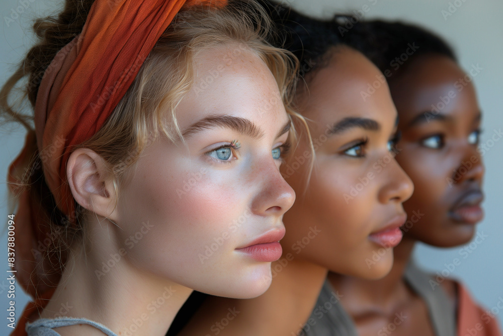 Side Portrait of group diverse multiracial friends Side Portrait of group diverse multiracial friends