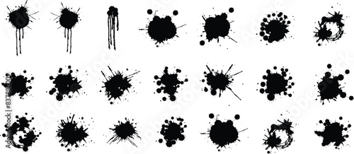 black Color paint splatter. Colorful ink stains mess.Colorful paint splatters. Watercolor spots in raw and paint splashes collection,Illustration drop splatter paint.eps10