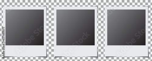 Realistic photo frames. Empty white photos frame vintage with adhesive tapes.Collection of vintage photo frames.Images.Polaroid photo frame set.