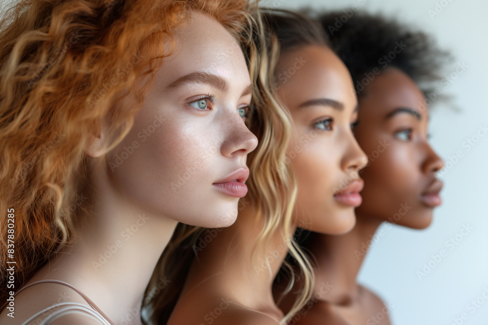 Obraz premium Side Portrait of group diverse multiracial friends