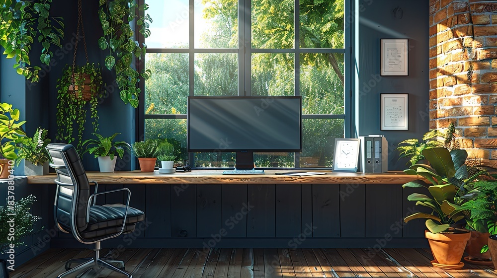 A home office setup, ergonomic chair, and a notepad, working remotely. A home office setup, ergonomic chair, and a notepad, working remotely.