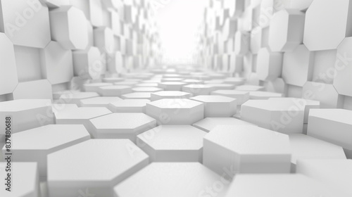 A white geometric hexagon abstract background with hexagons of different heights creating a textured surface.