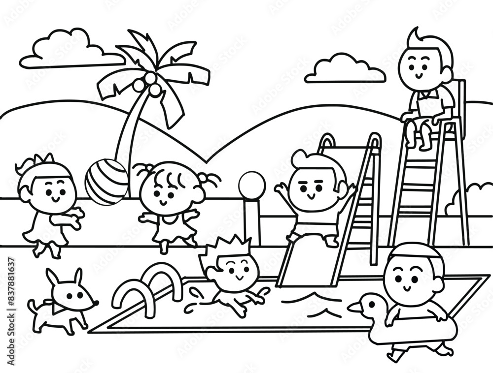 Fototapeta premium The children swimming at pool.