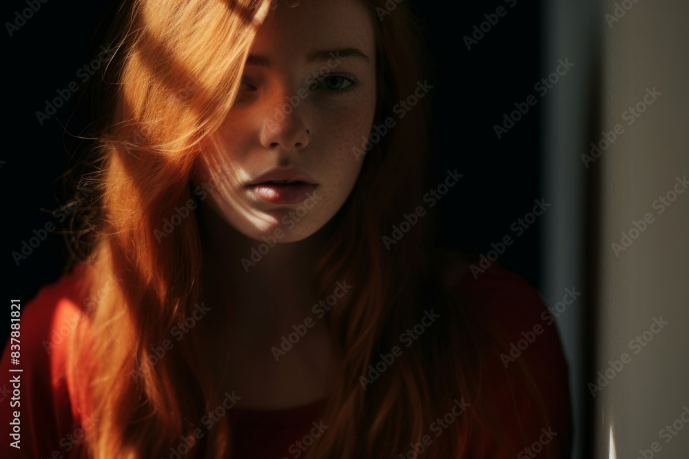 shady portrait of the young redhead woman shady portrait of the young redhead woman