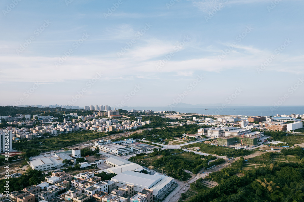 Fototapeta premium Aerial perspective of coastal rural areas