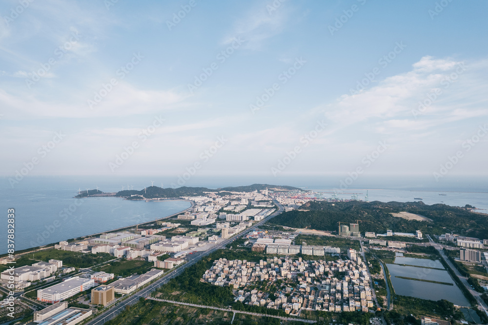 Fototapeta premium Aerial perspective of coastal rural areas