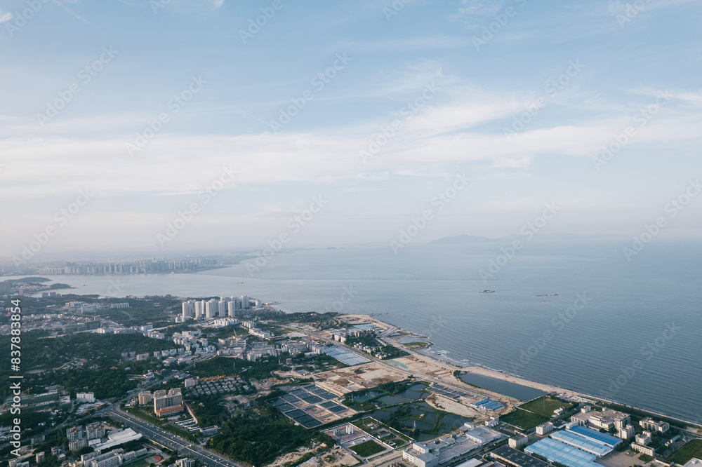 Obraz premium Aerial perspective of coastal rural areas