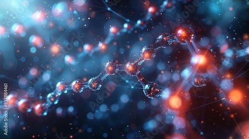 An abstract biotech-themed background with overlapping geometric shapes in neutral tones, showcasing a molecular model of a recombinant protein, essential for biotechnological research and