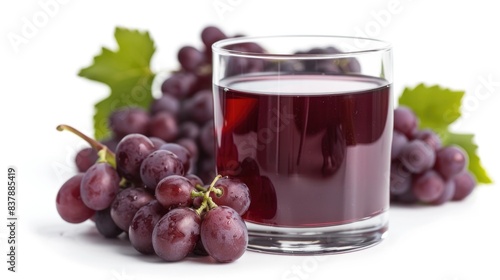 Grapes Fresh fruits beverage juice or cocktail in glass isolated on white background, Healthy natural product for freshness