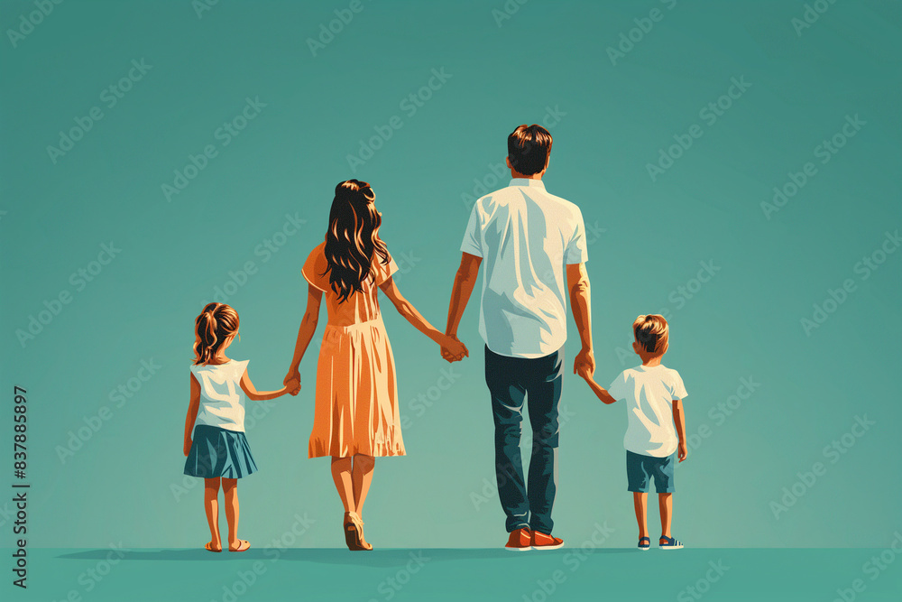 Naklejka premium “Father and Children Enjoying Outdoor Stroll Together”