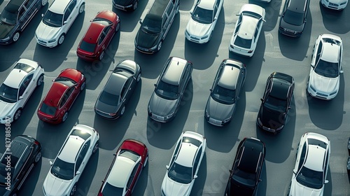 the car lot, meticulously showcasing a selection of white and black vehicles for sale, neatly arranged in the outdoor parking area, representing both new and second-hand options.