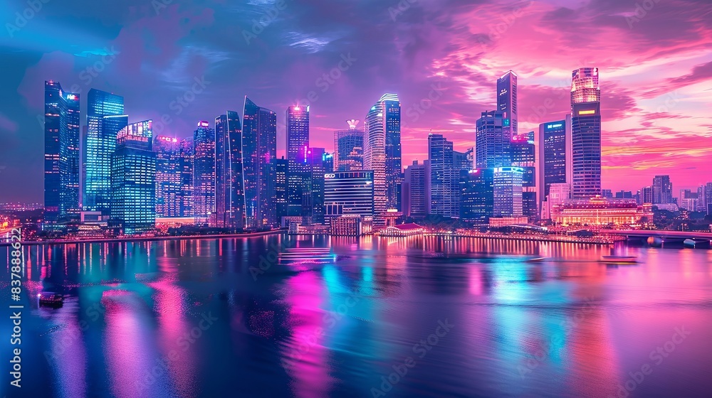 Vibrant Urban Night Skyline with Reflections Vibrant Urban Night Skyline with Reflections