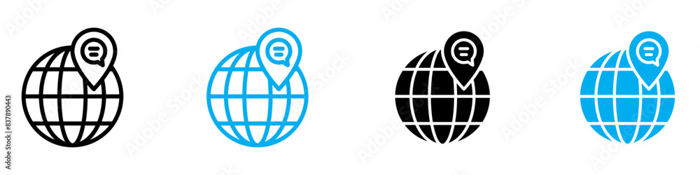 Global forum icon set depicting international meeting symbols, perfect for global communication and networking visuals.