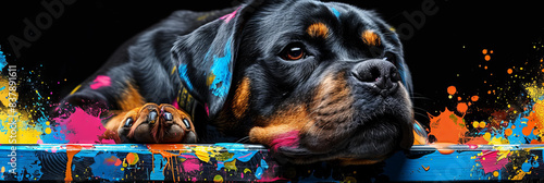 Rottweiler dog in neon colors in a pop art style