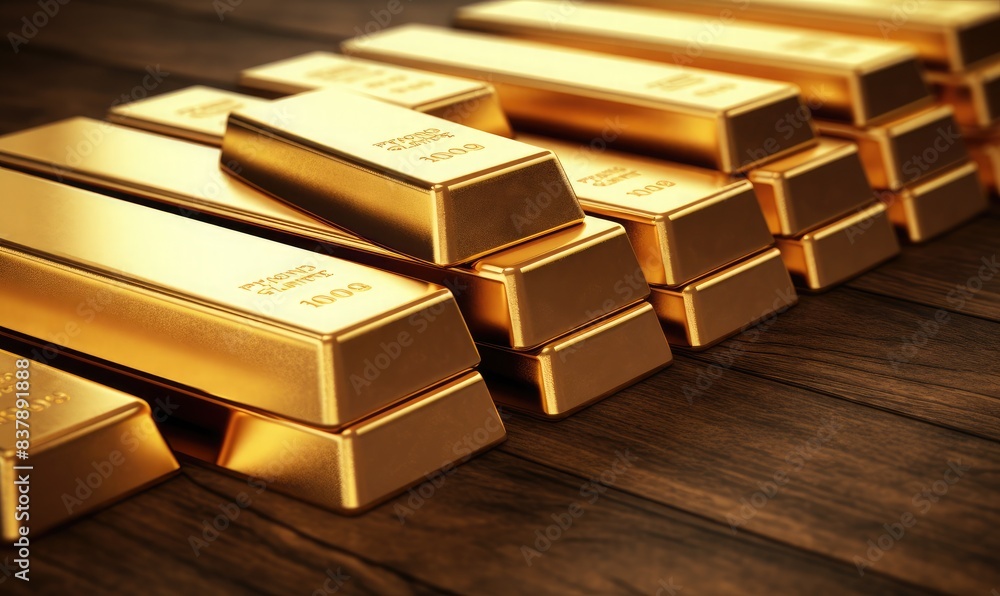 Gold bars in precise alignment Gold bars in precise alignment