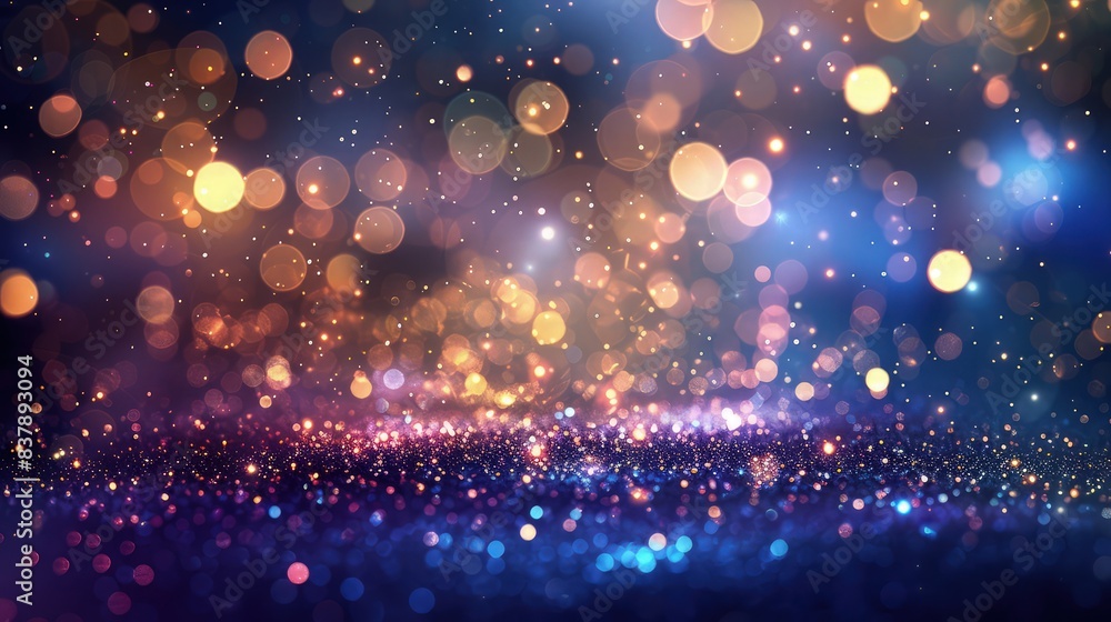 Obraz premium A holiday-themed background with red and green bokeh lights and sparkling glitter.