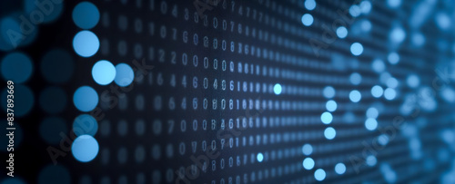 Abstract Digital Binary Code Background, Bokeh Effect. Abstract information technology background. Data Technology Pattern, Blue Cybersecurity Concept Image