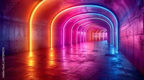 Create a retro futuristic tunnel with bright glowing neon lights.