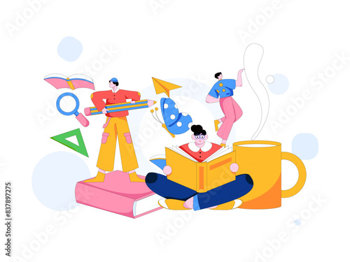 Education and learning people flat vector concept hand drawn illustration
