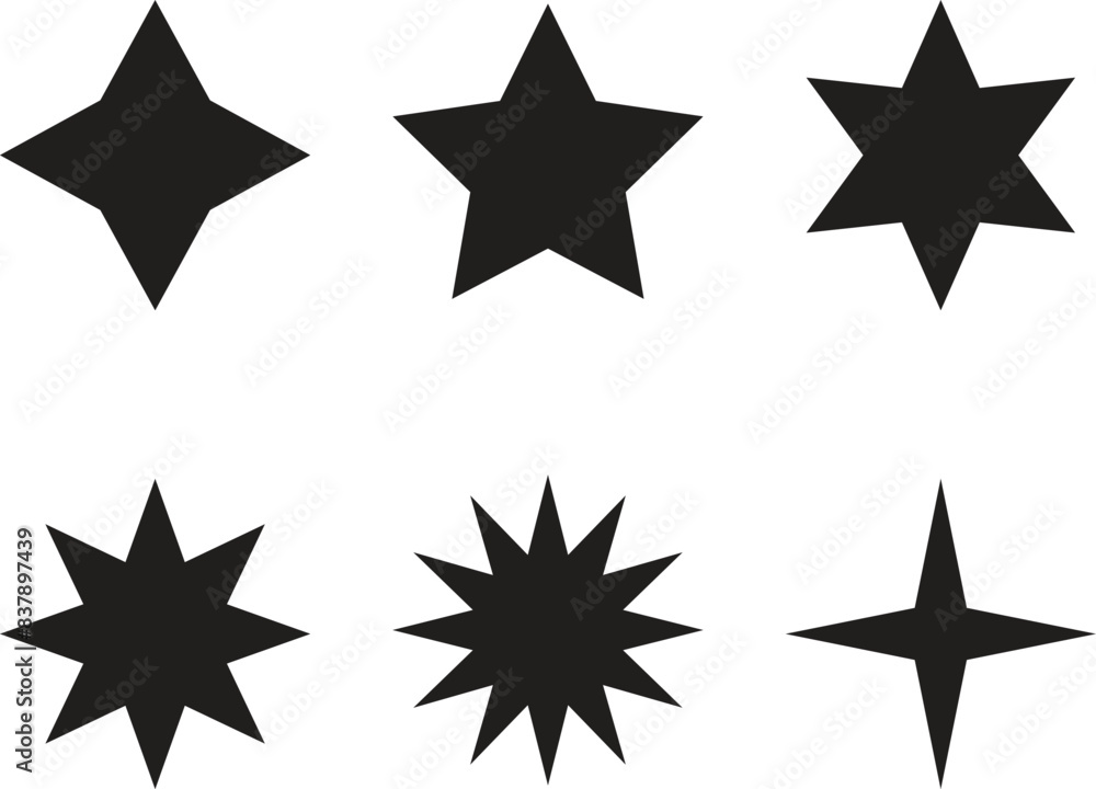 Set of stars for decorations, Celebration icons, Christmas, Birthday part Set of stars for decorations, Celebration icons, Christmas, Birthday part