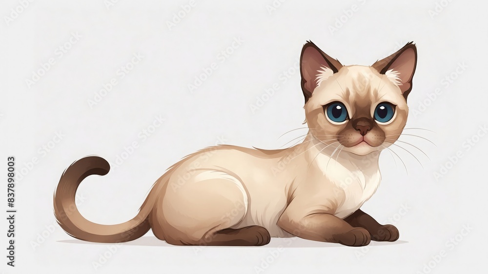 Fototapeta premium Siamese Cat illustration, Cartoon, Cute animal illustration 