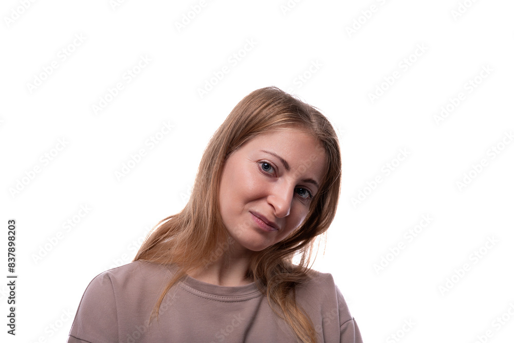 European woman with blond thin hair, close-up portrait European woman with blond thin hair, close-up portrait