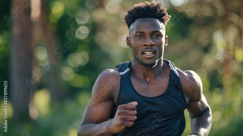 Handsome black man runner athlete. Sports, diversity and inclusion concept