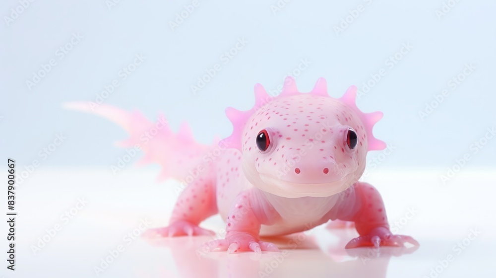 Adorable Pink Axolotl with Heart Patterns on White Background - Copy Space for Text, Cute Amphibian Portrait Adorable Pink Axolotl with Heart Patterns on White Background - Copy Space for Text, Cute Amphibian Portrait
