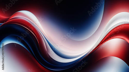Generate an abstract background with gentle pastel curves in colors red  white and dark blue. The curves should intertwine harmoniously  creating a soft and calming visual experience.