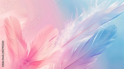 Soft pastel feathers in delicate shades of pink and blue  creating a dreamy and ethereal texture.